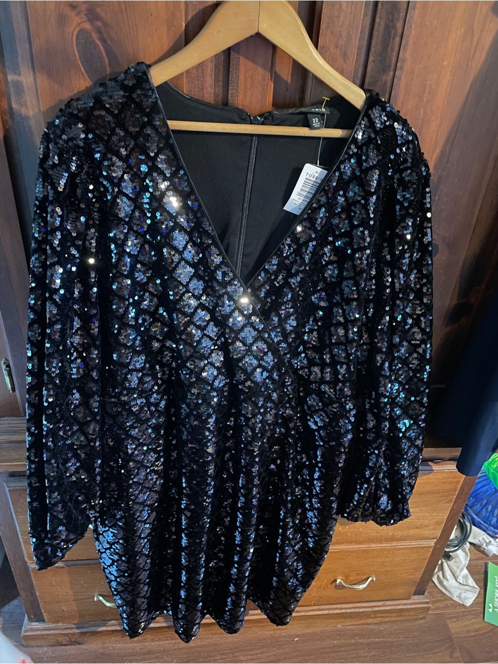 Torrid mini velour surplus dress with sequins.